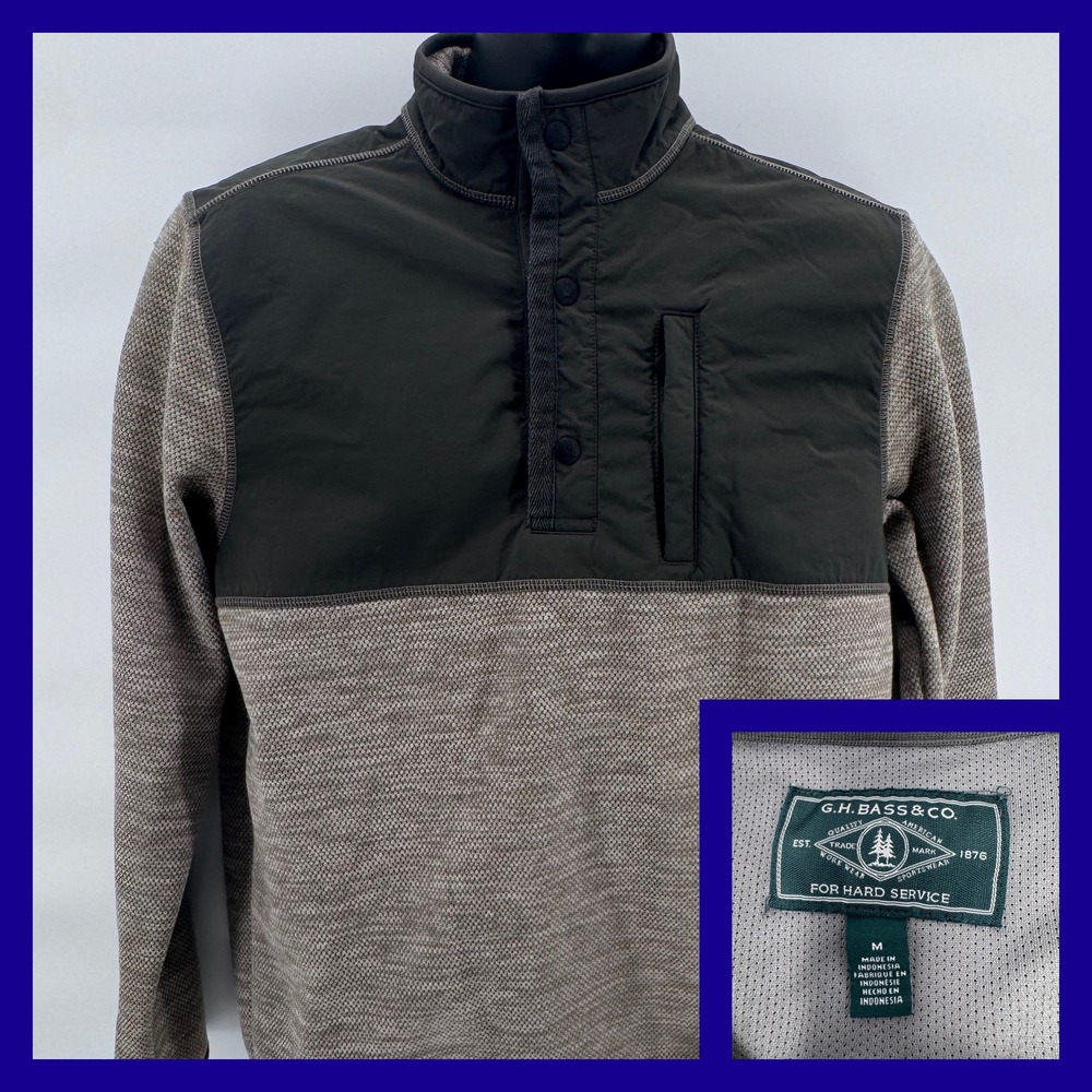 GH Bass & Co Mens Pullover Fleece Sweatshirt Size‎ Medium Snap Neck Colorblock